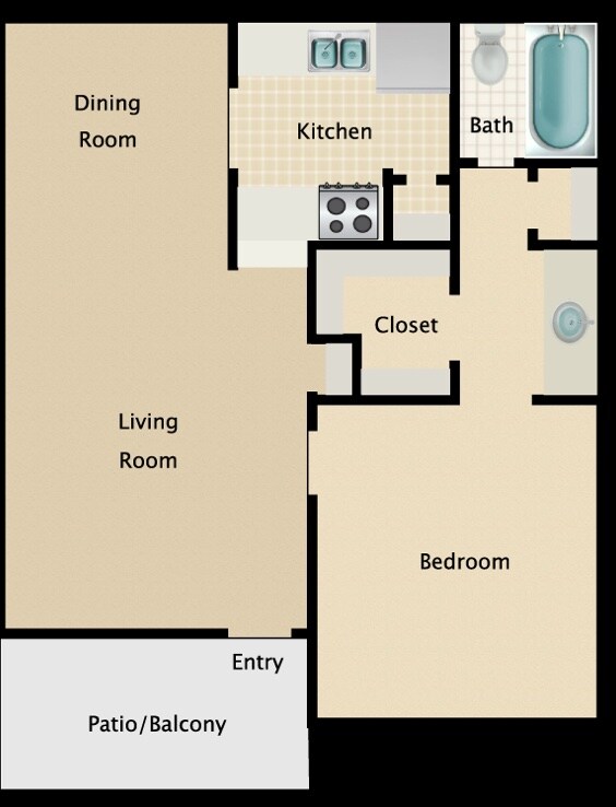 1 Bed • 1 Bath 1013A floor plan